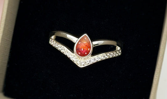 925 Silver Pear Crystal Wishbone Ring