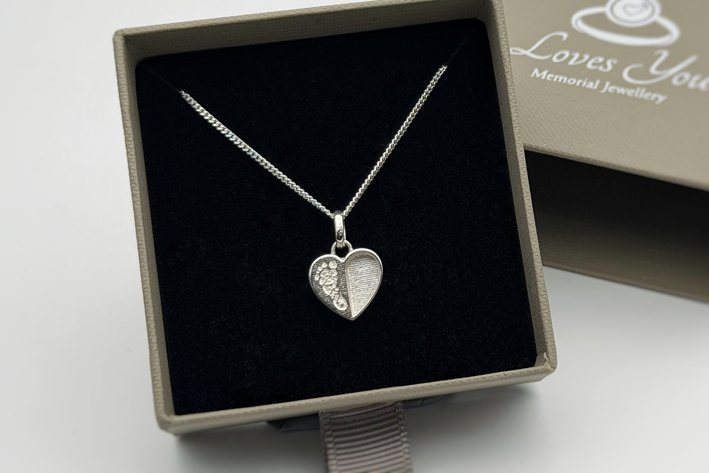 925 Silver Baby Loss Footprint Split Heart Pendant