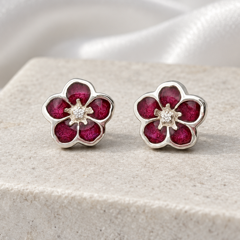 925 Silver Forget-Me-Not Stud Memorial Earrings