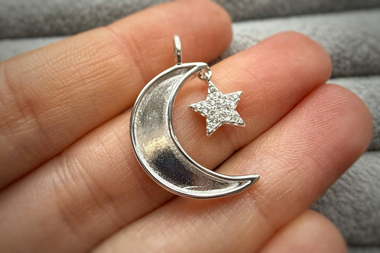 Silver Moon & Star Pendant with Silver Chain