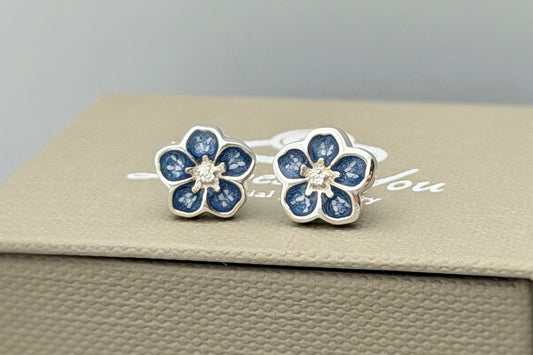 925 Silver Forget-Me-Not Stud Memorial Earrings