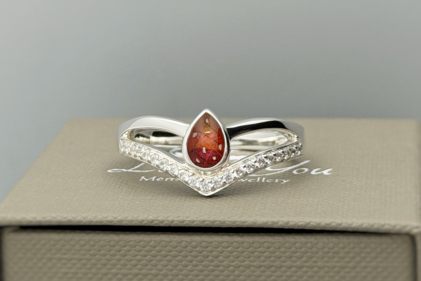 925 Silver Pear Crystal Wishbone Ring