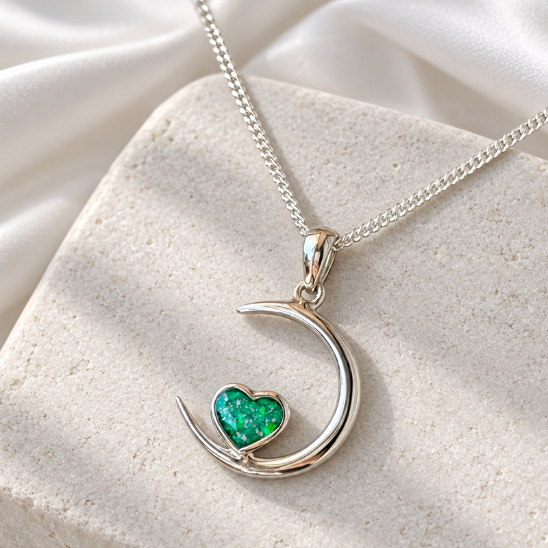 925 Silver Crescent Moon Heart Pendant