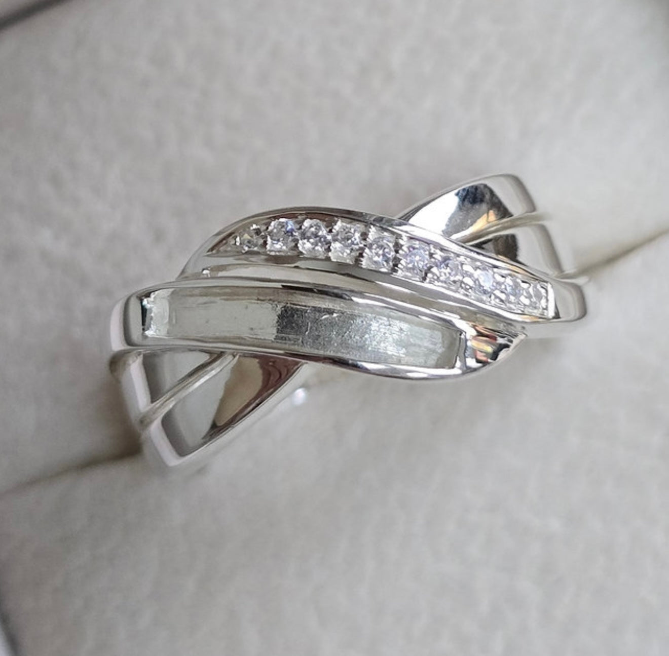 925 Silver Triple Band Crystal Ring