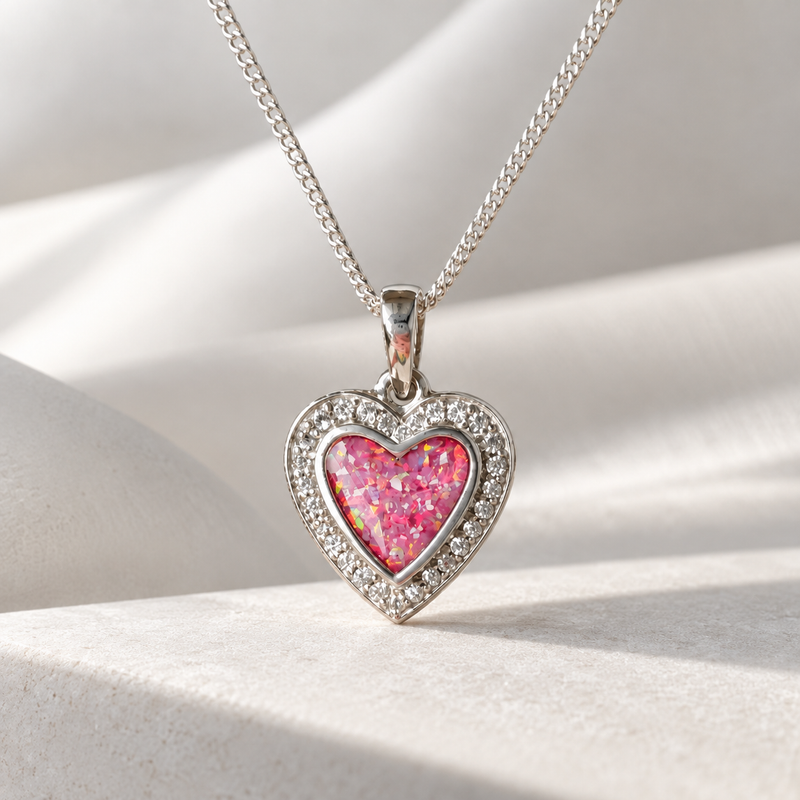 925 Silver Heart Crystal Halo Pendant