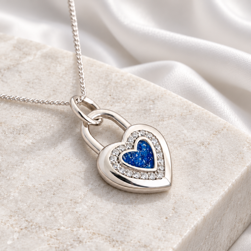 925 Silver Heart Padlock Crystal Pendant