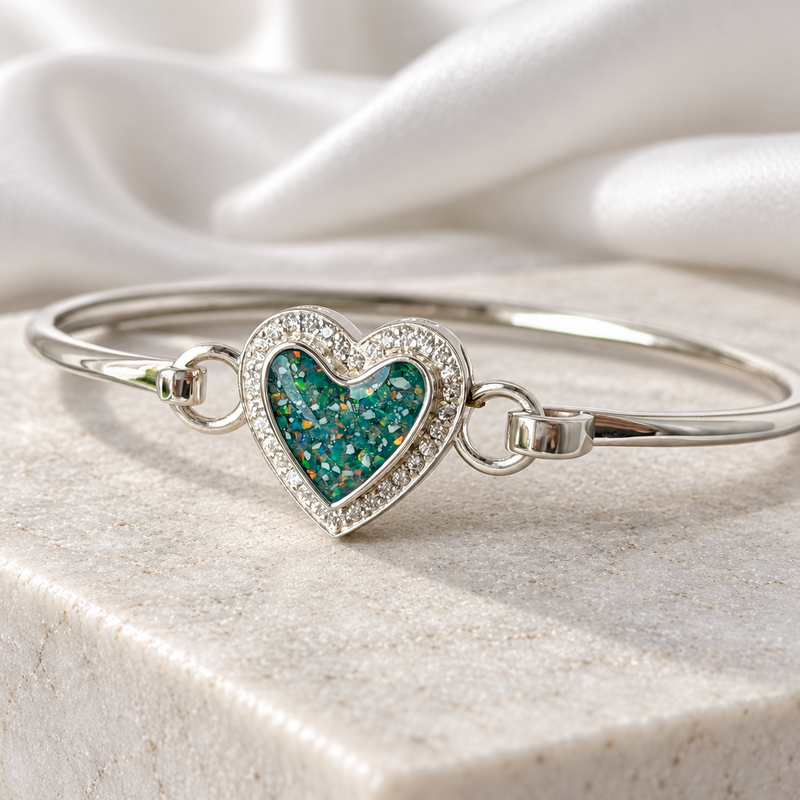 925 Silver Heart Halo Crystal Bangle