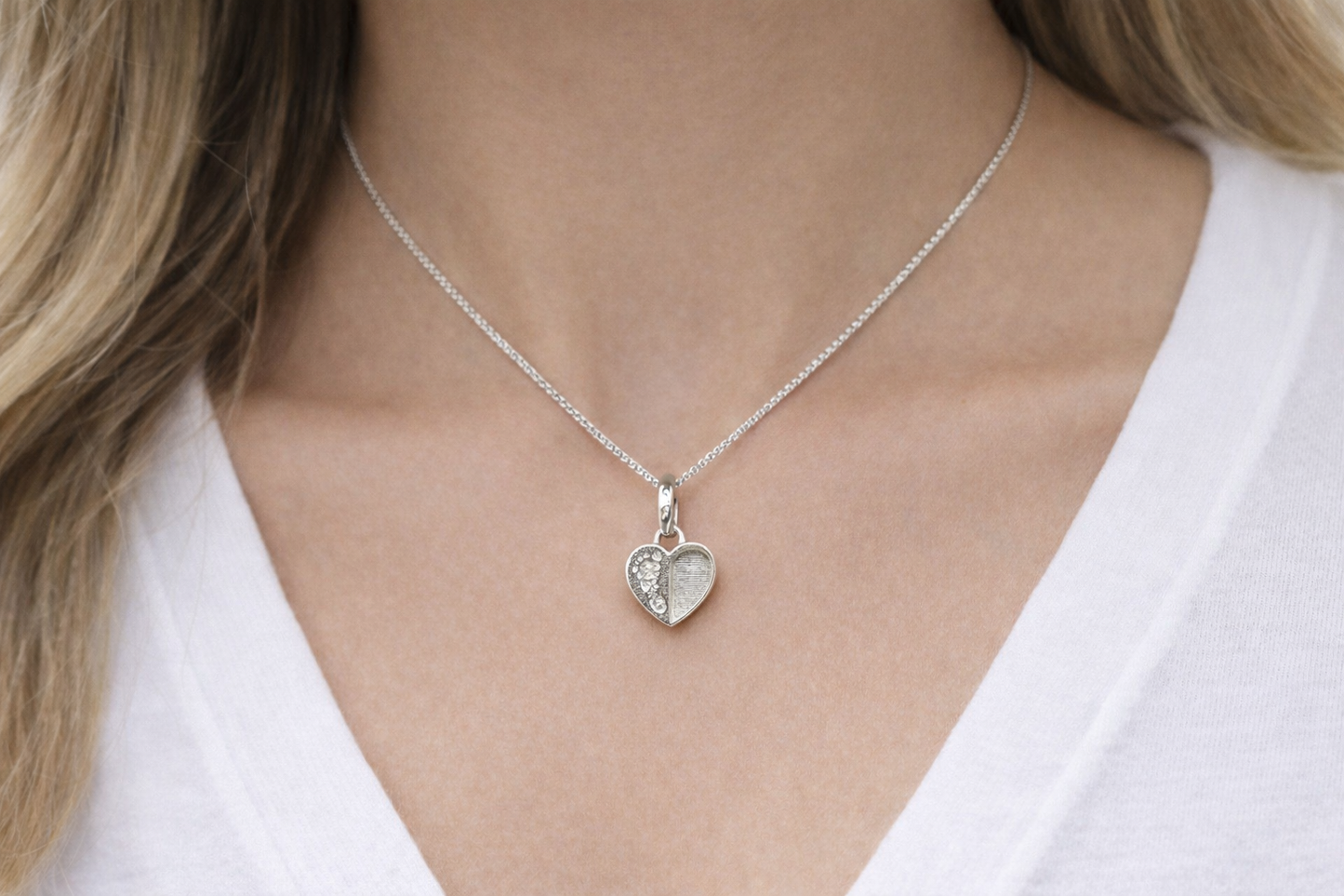 925 Silver Baby Loss Footprint Split Heart Pendant