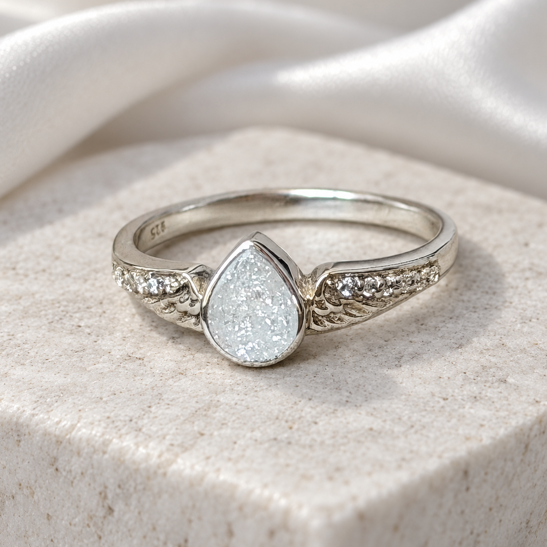 925 Silver Crystal Winged Teardrop Ring