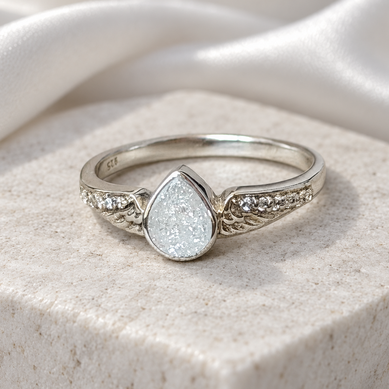 925 Silver Crystal Winged Teardrop Ring