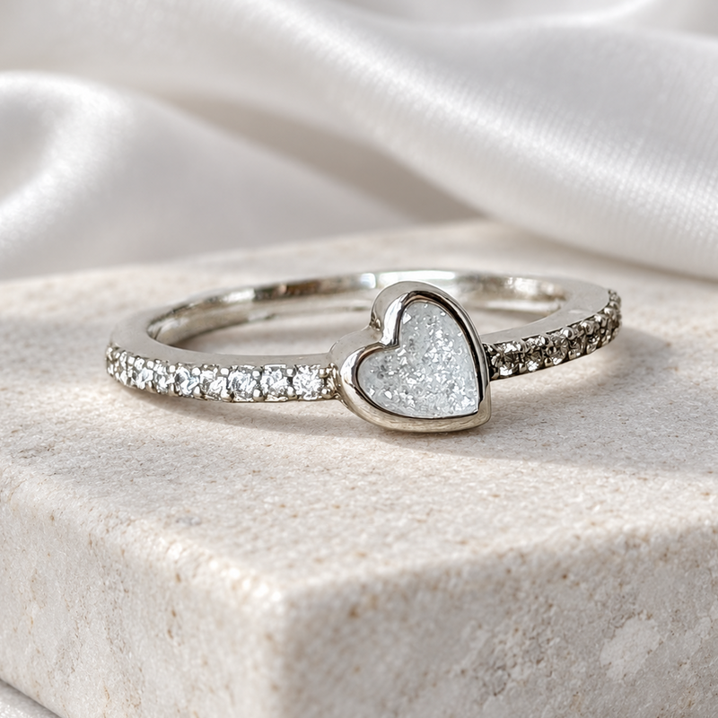 925 Silver Dainty Side Heart Crystal Ring