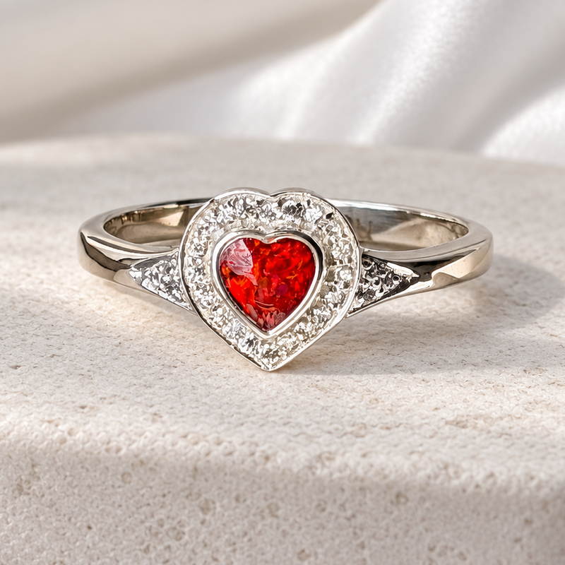 925 Silver Heart Crystal Halo Ring