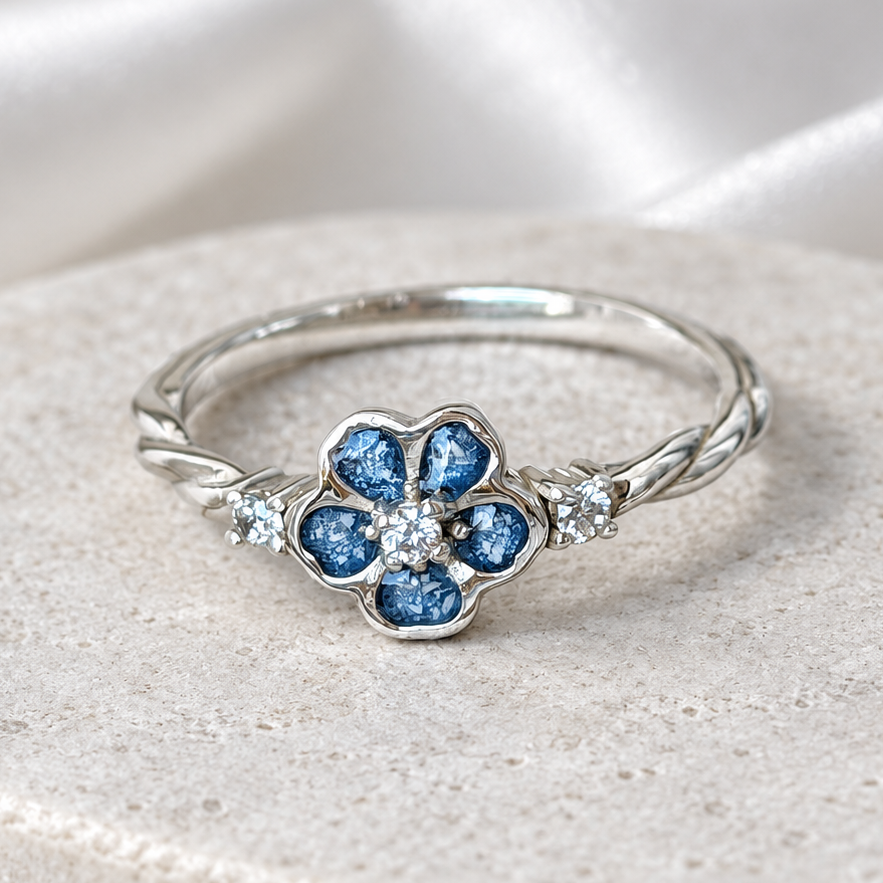 925 Silver Forget-Me-Not Crystal Ring