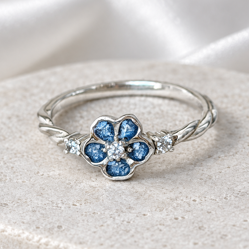 925 Silver Forget-Me-Not Crystal Ring