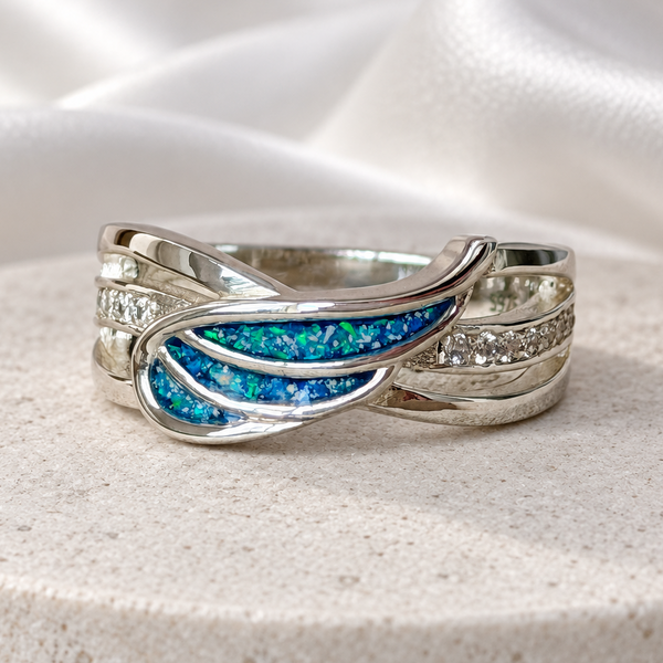 925 Silver Angel Wing Crystal Ring
