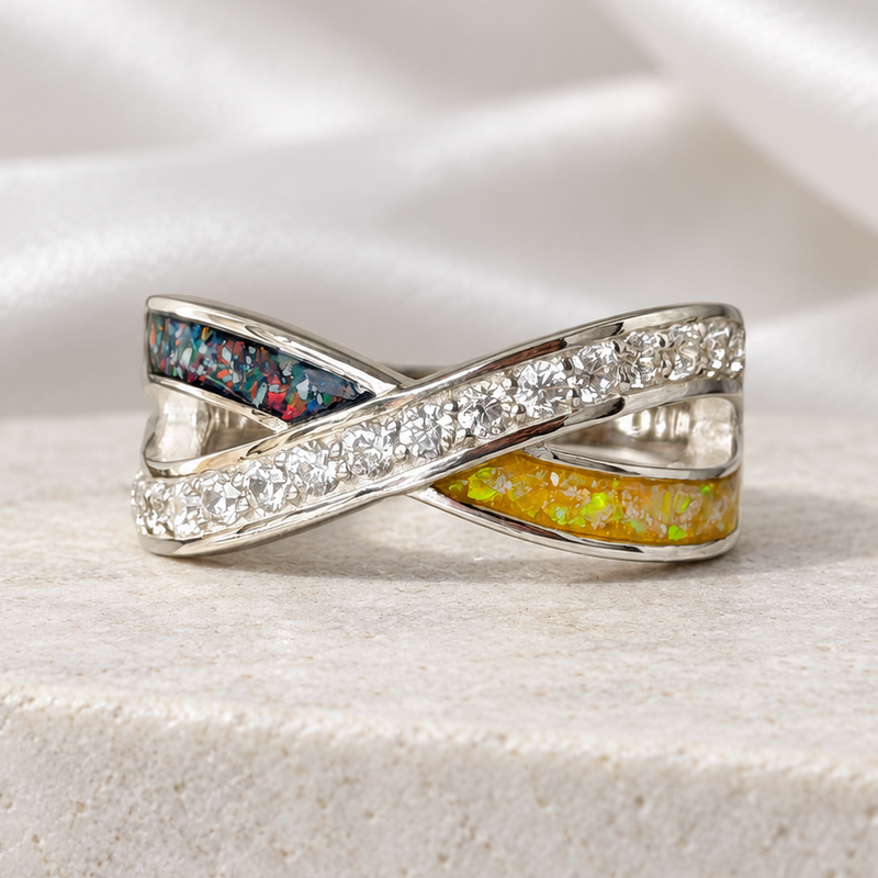 925 Silver Two Stone Reverse Infinity Crystal Ring