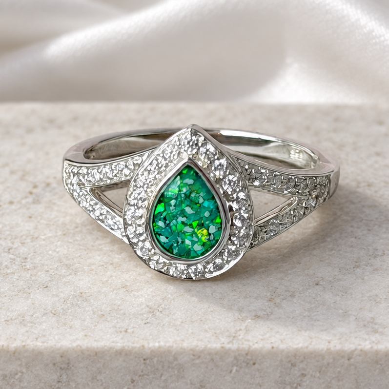 925 Silver Pear Halo Split Crystal Ring