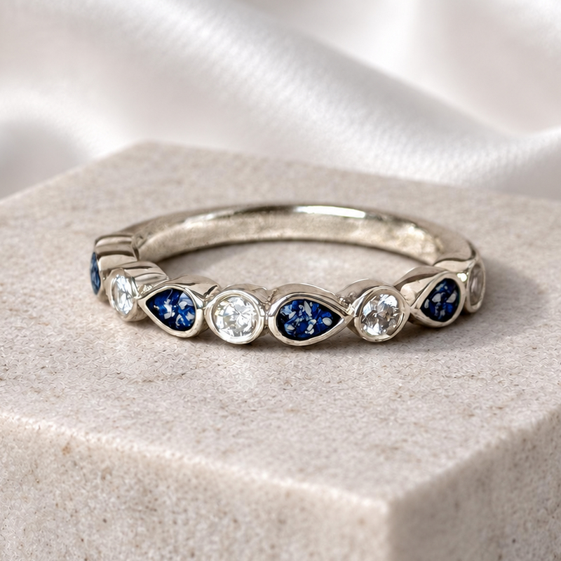925 Silver Pear Crystal Band Ring