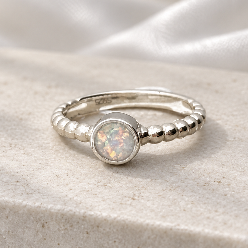 925 Silver Simple Round Stone Bobble Ring