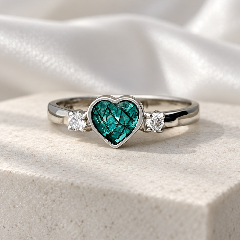 925 Silver Heart Single Crystal Side Ring