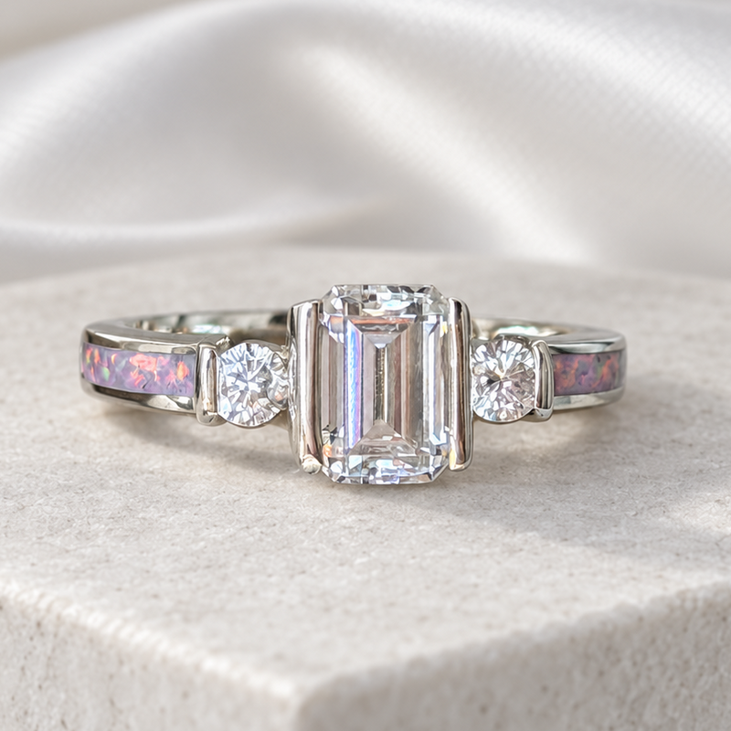 925 Silver Emerald Cut Solitaire Ring