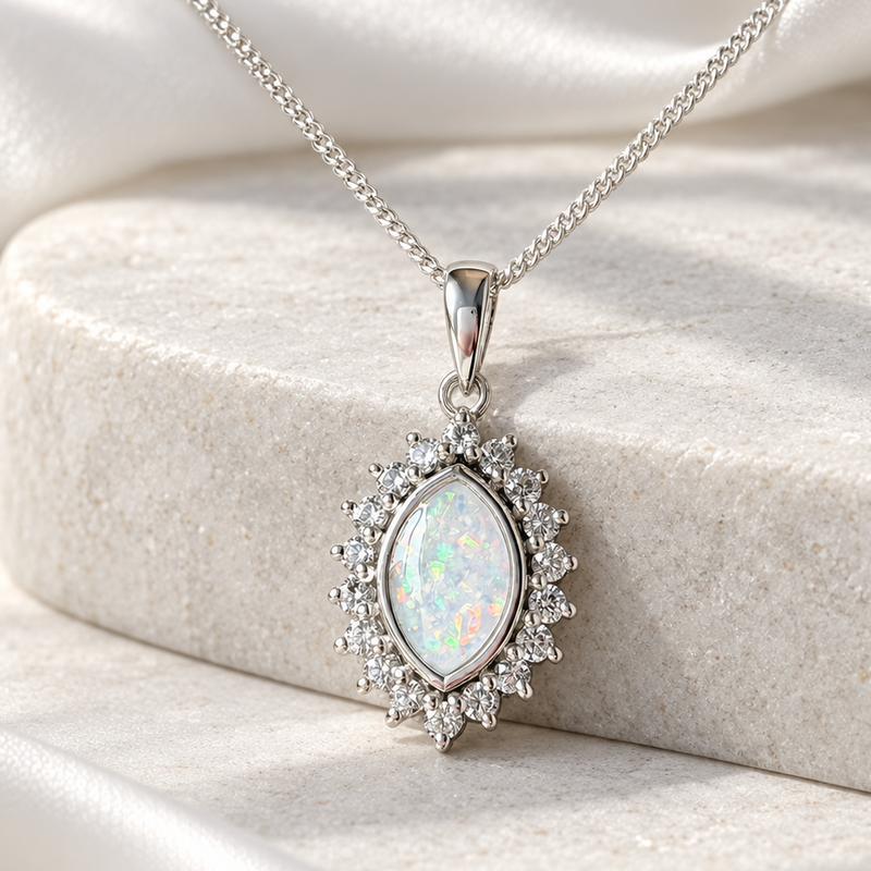 925 Silver Princess Marquise Crystal Surround Pendant