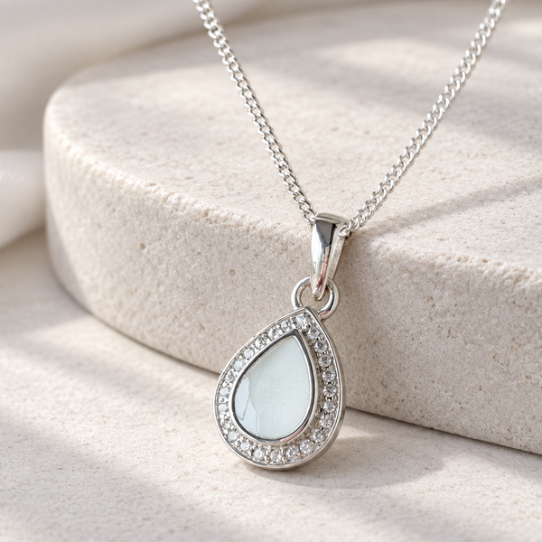 925 Silver Pear Drop Crystal Pendant