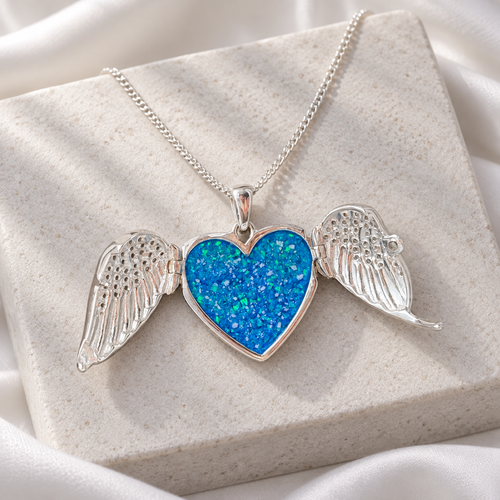 925 Silver Angel Wings Heart Locket Pendant