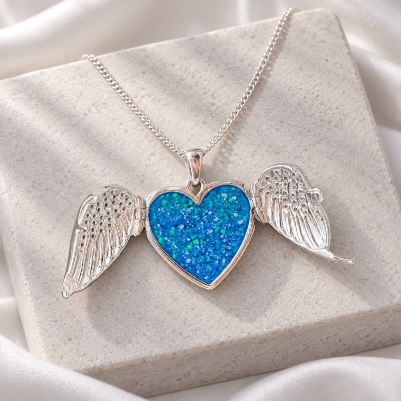 925 Silver Angel Wings Heart Locket Pendant