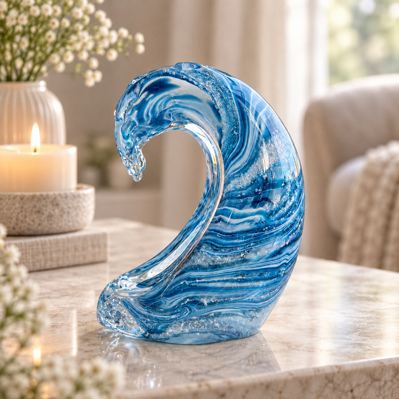 Crystal Glass Ashes Sea Wave Keepsake