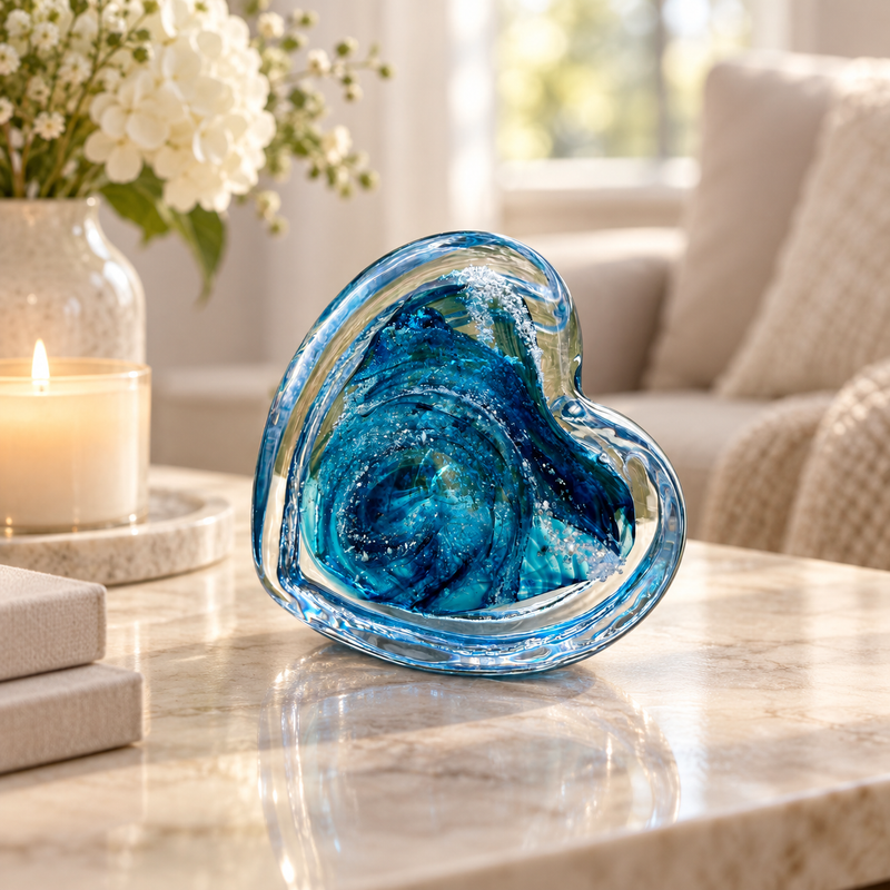 Crystal Glass Ashes Stepped Heart Paperweight