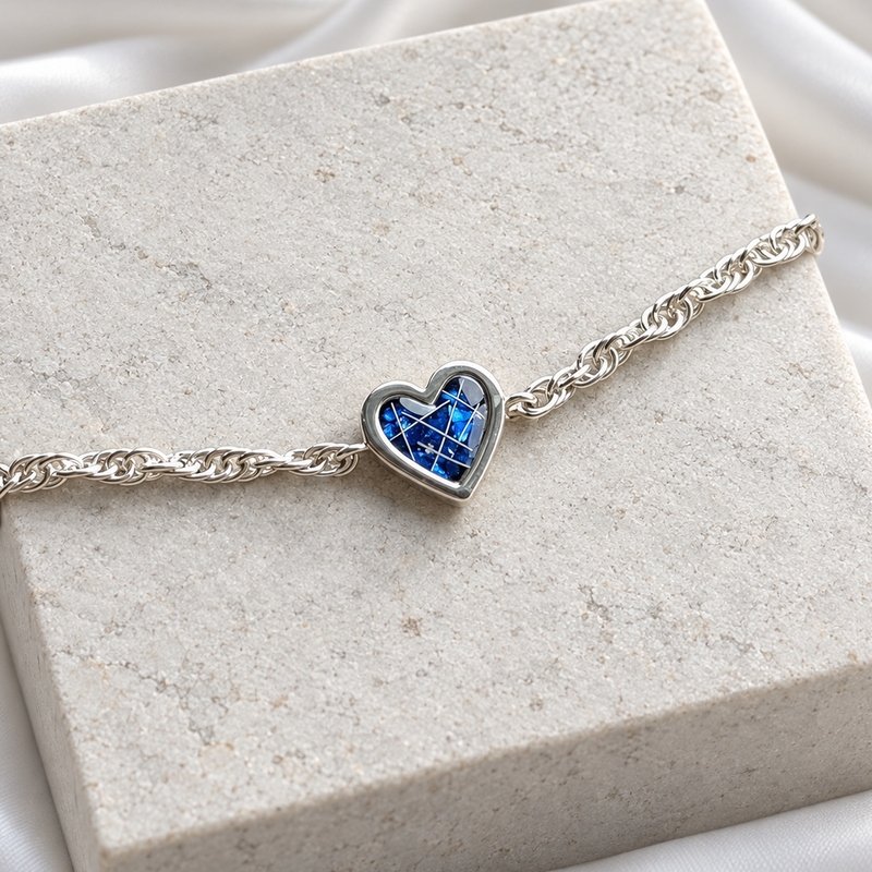 925 Silver Bubble Heart Adjustable Twisted Curb Chain Bracelet