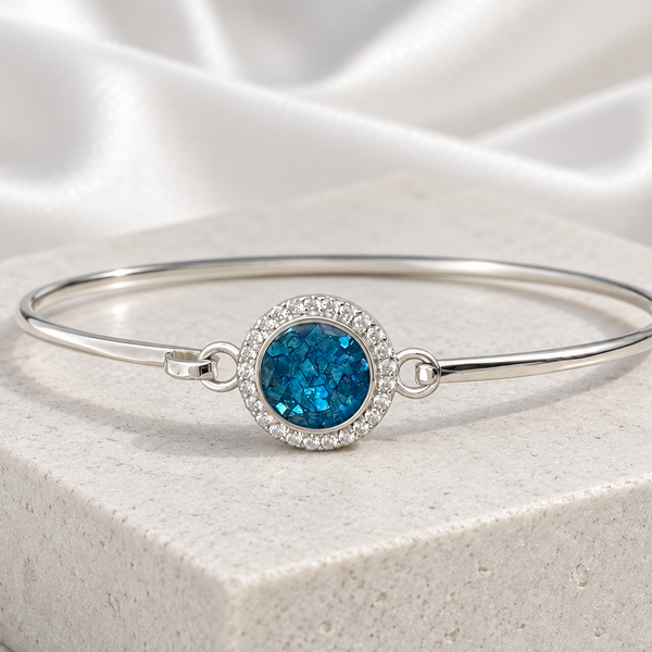 925 Silver Round Halo Crystal Bangle