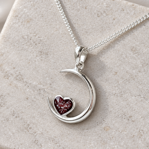 925 Silver Crescent Moon Heart Pendant