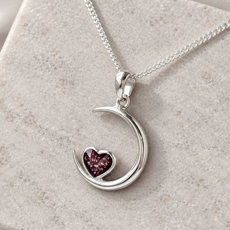 925 Silver Crescent Moon Heart Pendant
