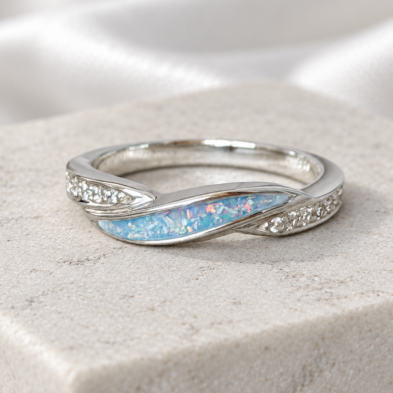 925 Silver Wave Crystal Band Ring
