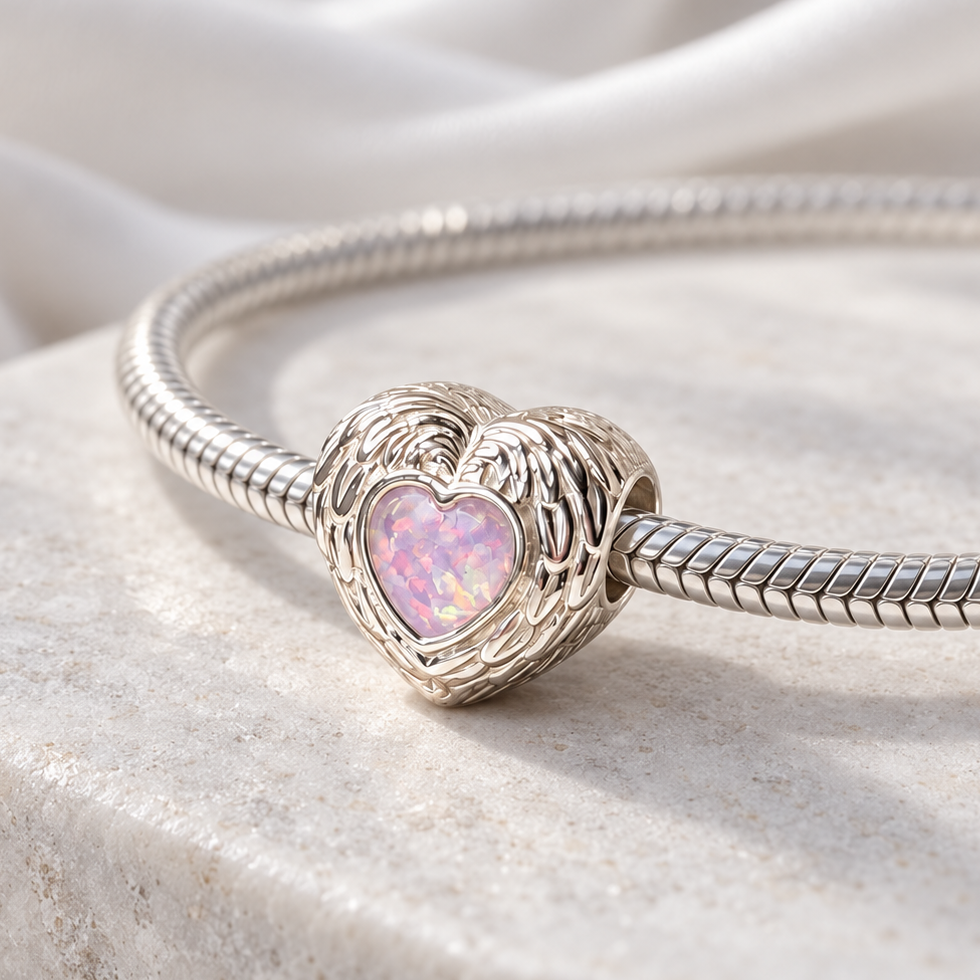 925 Silver Feather Heart Charm