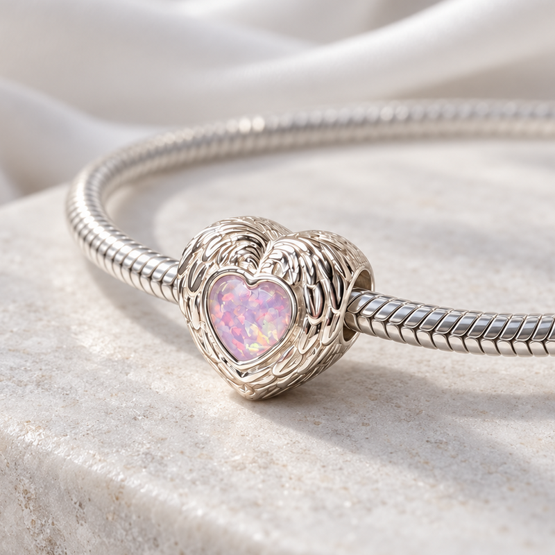 925 Silver Feather Heart Charm