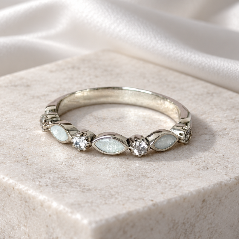 925 Silver Half Marquise Band Crystal Ring