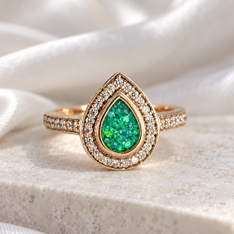 9K Gold Pear Drop Crystal Ring