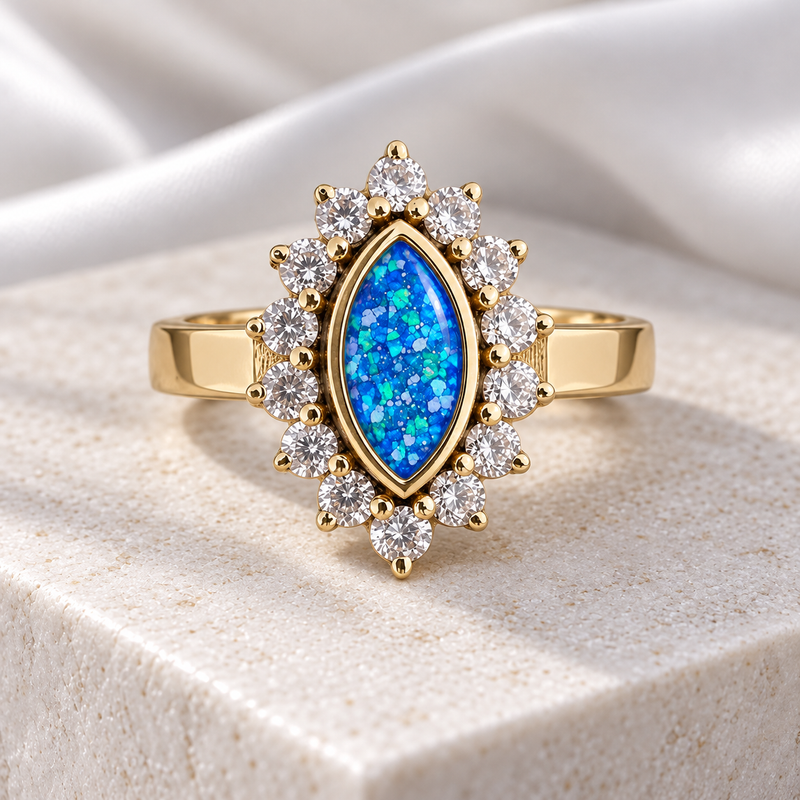 9K Gold Princess Crystal Ring