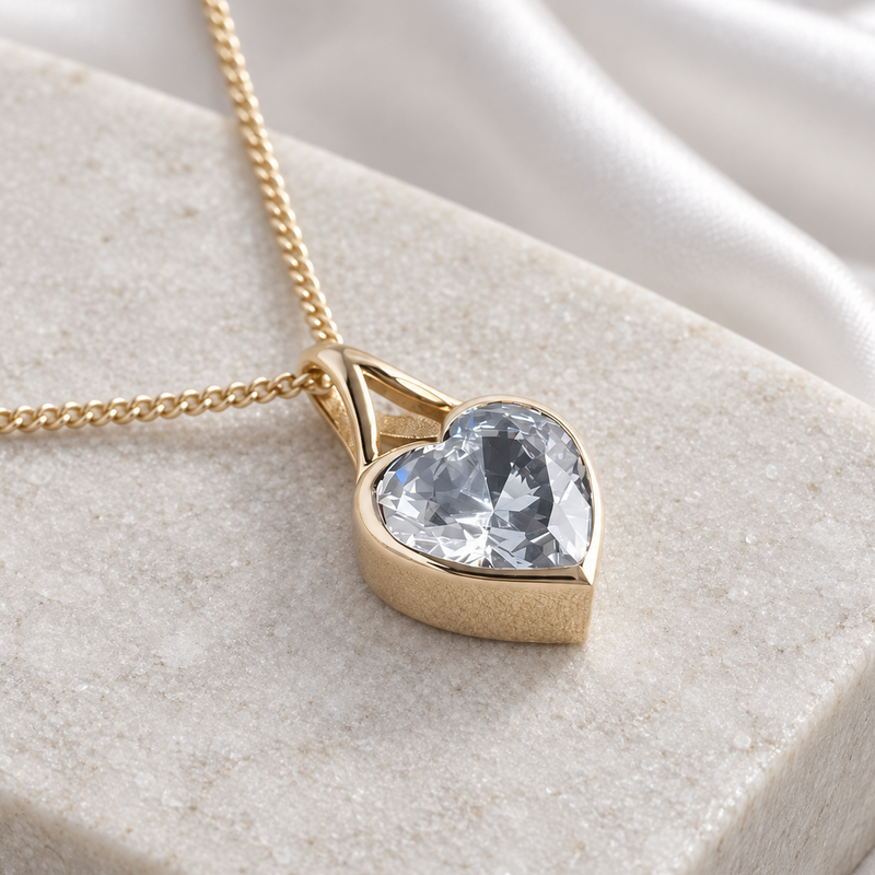 9K Gold Secretly Set Heart Pendant