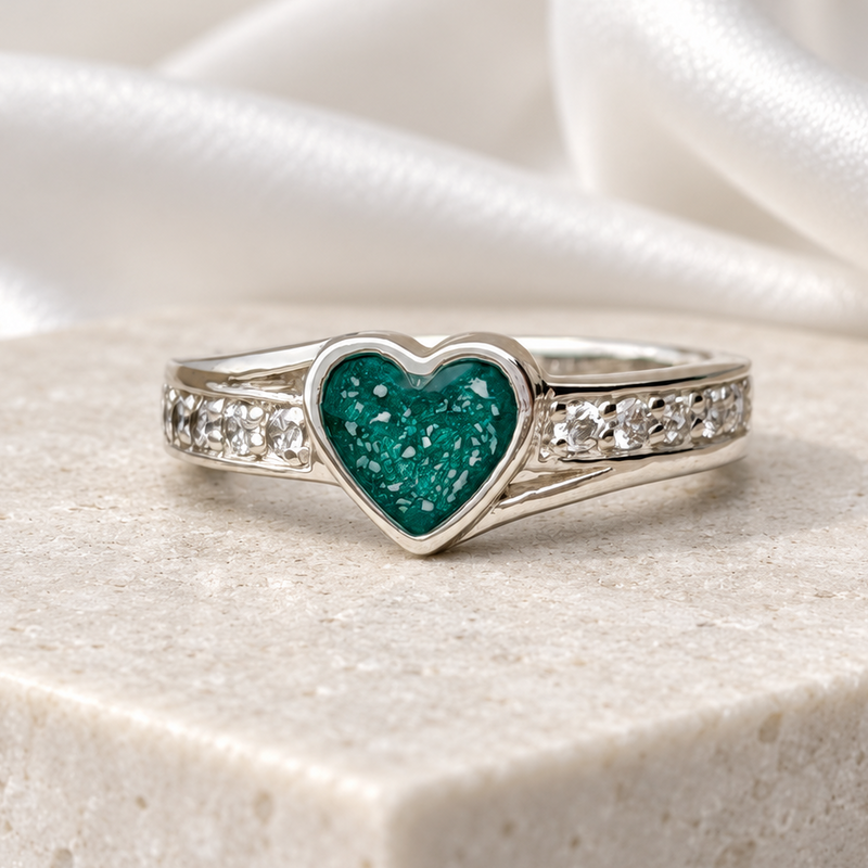 925 Silver Heart Accent Crystal Ring
