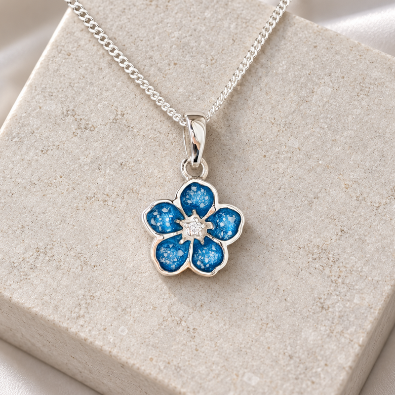 925 Silver Crystal Centre Forget-Me-Not Flower Pendant