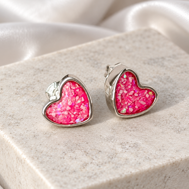 925 Silver Heart Stud Memorial Earrings