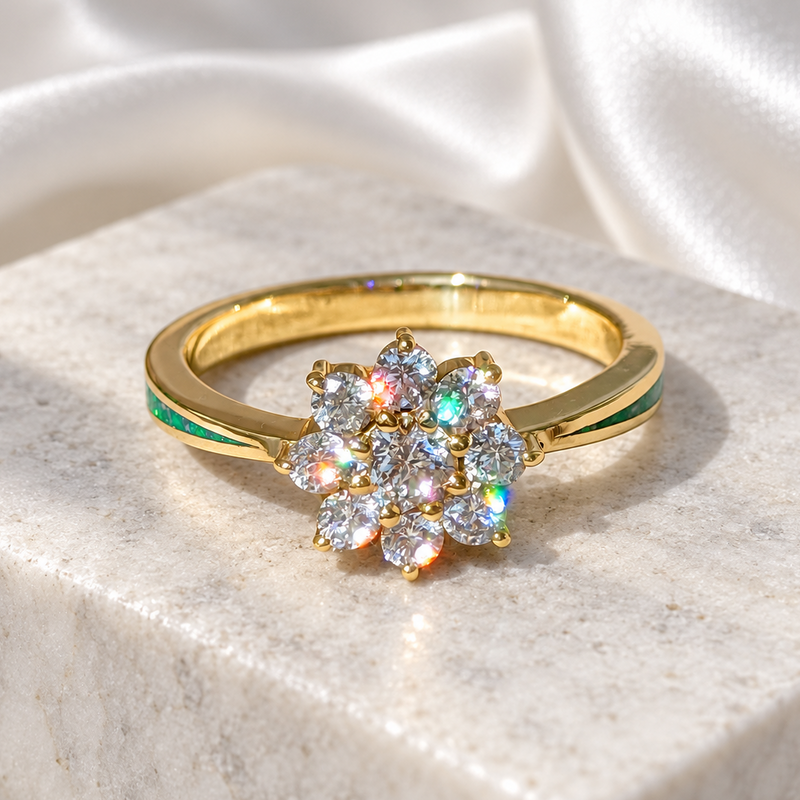 9K Gold Celestial Cluster Crystal Ring