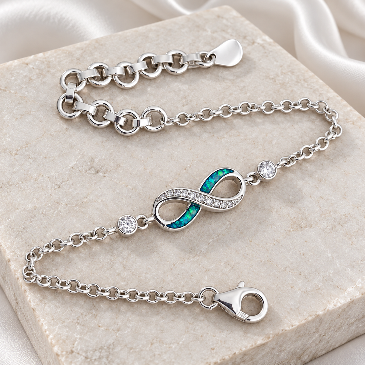 925 Silver Infinity Crystal Belcher Chain Bracelet