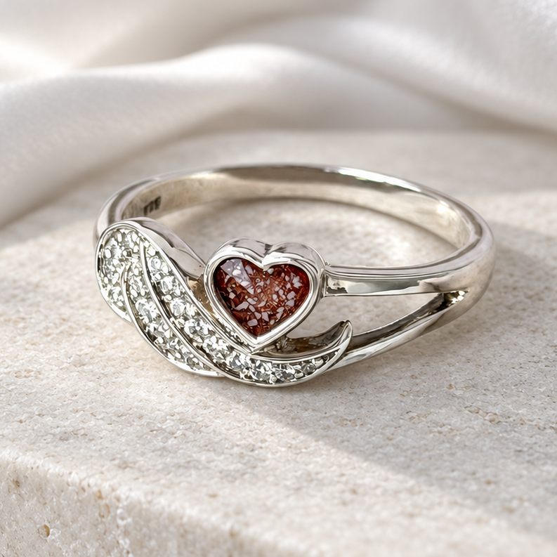 925 Silver Angel Wing Heart Ring