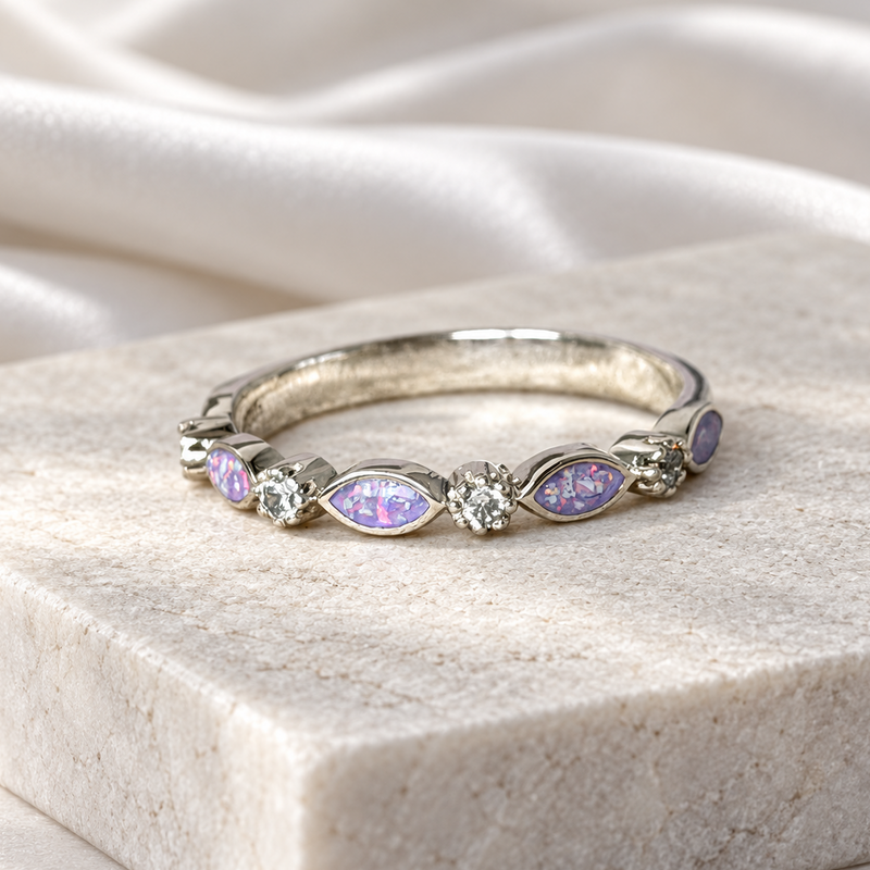 925 Silver Half Marquise Band Crystal Ring