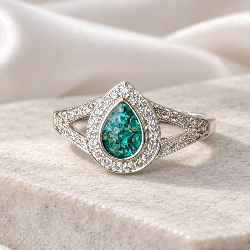 925 Silver Pear Halo Split Crystal Ring